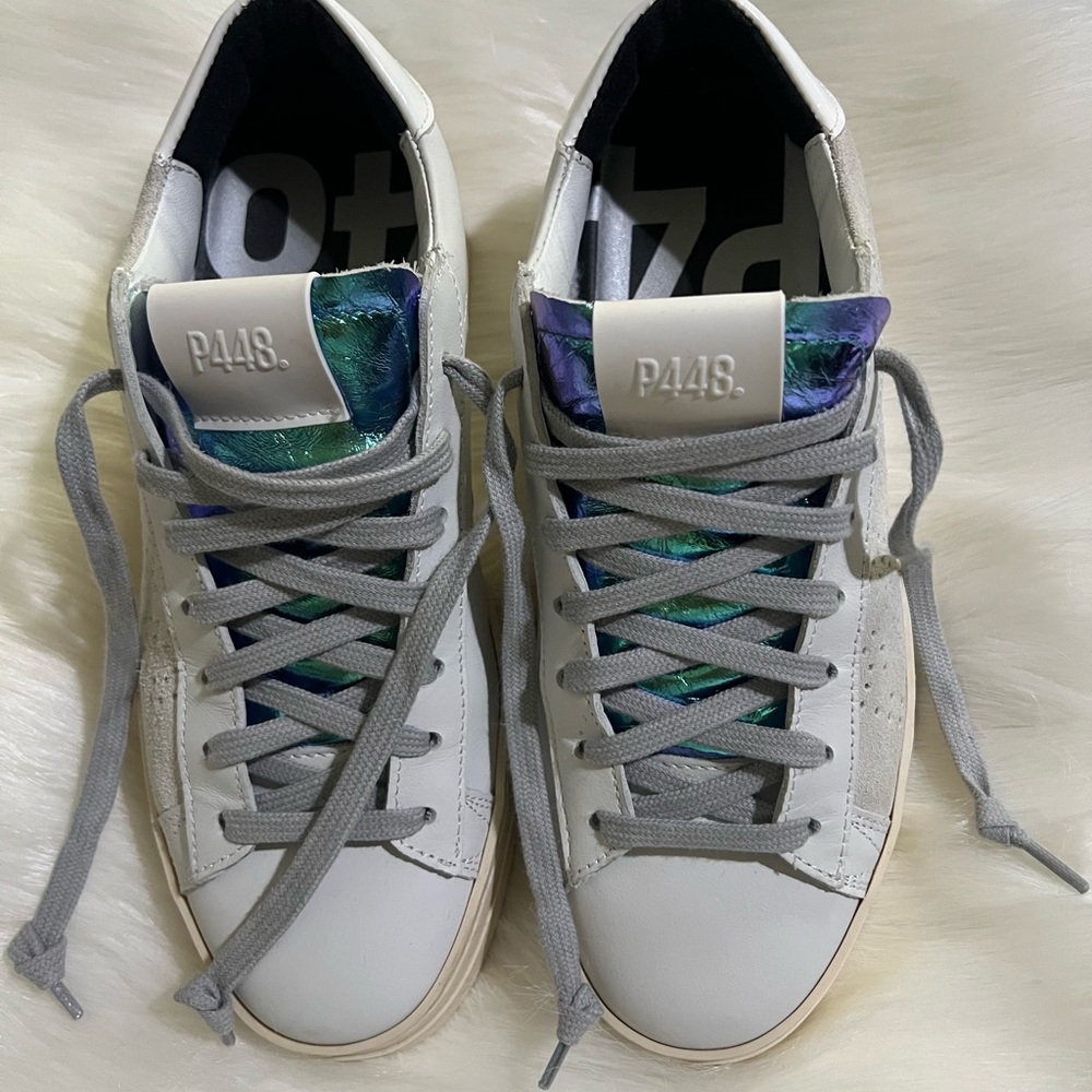 P448 White Sneakers with Gray Accents